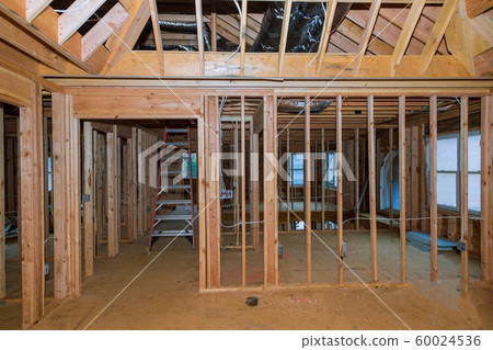 Exterior view construction new residential home. Exterior view construction new residential home. 60024536
