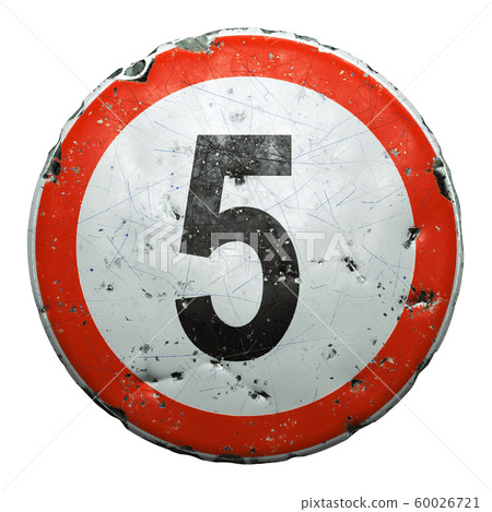 Public road sign in red and white with a capitol letter 5 in the center isolated on white background. 3d Public road sign in red and white with a capitol letter 5 in the center isolated on white background. 3d 60026721
