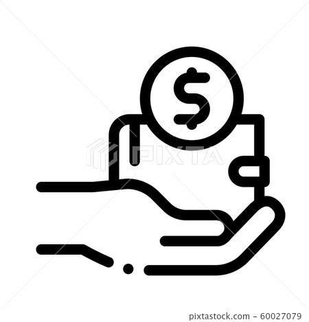 Hand Holds Wallet With Money Icon Vector Outline Illustration 60027079