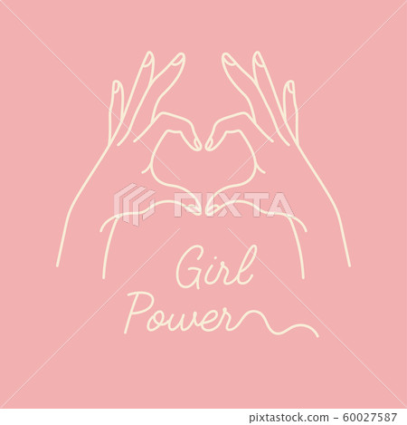 Vector linear illustration of female hands show heart silhouette. Heart shape. Concept illustration of girl power and woman motivational slogan. Vector linear illustration of female hands show heart silhouette. Heart shape. Concept illustration of girl power and woman motivational slogan. 60027587