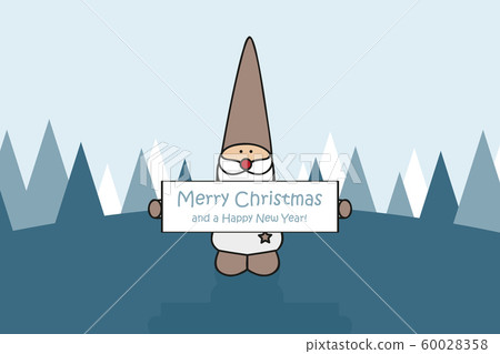 cute christmas dwarf on winter landscape with christmas greeting card 60028358