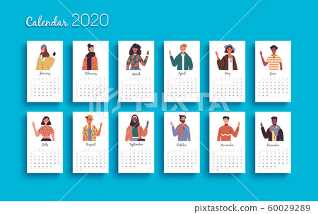 2020 Year calendar planner template diverse people 60029289