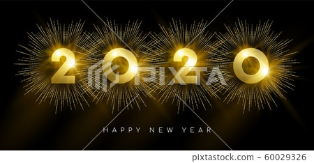 New Year 2020 gold party firework greeting card 60029326