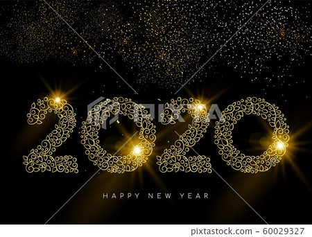 2020 Happy New year card of outline gold number 60029327