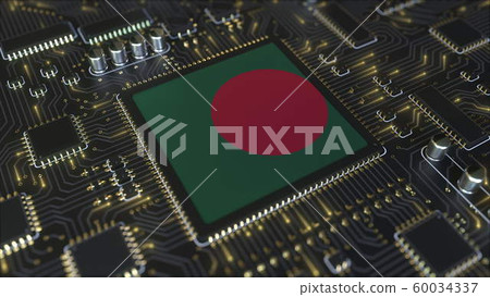National flag of Bangladesh on the operating chipset. Bangladeshi information technology or hardware development related conceptual 3D rendering National flag of Bangladesh on the operating chipset. Bangladeshi information technology or hardware development related conceptual 3D rendering 60034337
