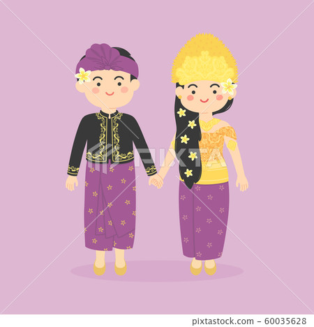 Bali Indonesia Wedding Couple Bride Groom Traditional Clothes cartoon vector illustration 60035628