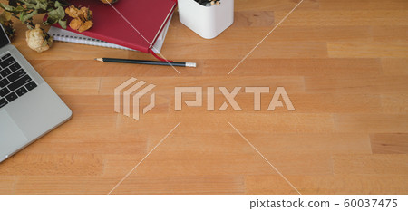Top view of comfortable workplace with laptop 60037475