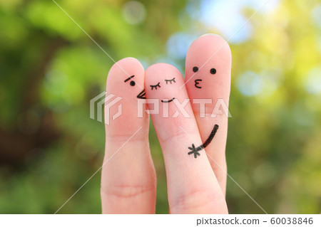 Fingers art. Concept boys kisses of girl on cheek. 60038846