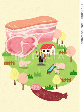Season of harvest of fresh food materials illustration. vegetables, fruits, fishes, meat and so on. 003 60041524