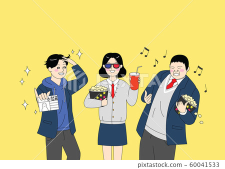 Group of cartoon teenager, high school students are enjoying themselves illustration 006 60041533