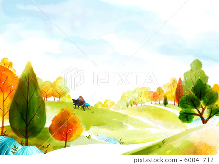 Painting of beautiful Aautumn landscape illustration 002 60041712
