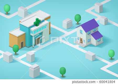 Real estate isometric concept with 3d city district and houses 004 Real estate isometric concept with 3d city district and houses 004 60041804