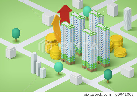 Real estate isometric concept with 3d city district and houses 011 Real estate isometric concept with 3d city district and houses 011 60041805
