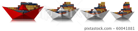 Cargo container ships isolated on white - Paper boats Cargo container ships isolated on white - Paper boats 60041881