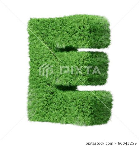 Herbal grass alphabet uppercase letter E, turned clockwise. Isolated on white 3D illustration. 60043259