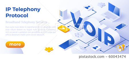 VOIP IP Telephony Services - Isometric Vector Concept Illustration. VOIP IP Telephony Services - Isometric Vector Concept Illustration. 60043474