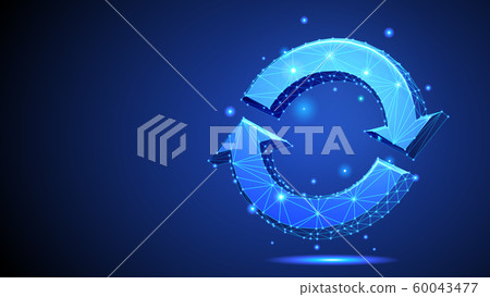 Refresh Circular Arrows or Synchronization - Polygonal Neon Symbol. Low Poly. 60043477