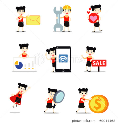 Set of character vector barista woman work in cafe Set of character vector barista woman work in cafe 60044368