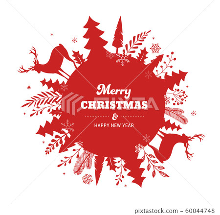 Winter background, Merry Christmas abstract landscape in circle composition. Vector design and 60044748