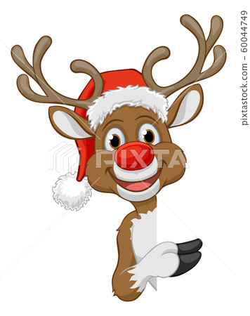 Christmas Reindeer in Santa Hat Cartoon Character 60044749
