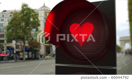 Heart symbol on red traffic light signal. Conceptual 3D rendering Heart symbol on red traffic light signal. Conceptual 3D rendering 60044792