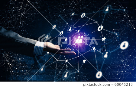 Creating modern wireless technologies as means of communucation and networking on dark background Creating modern wireless technologies as means of communucation and networking on dark background 60045213
