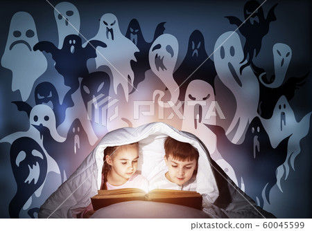 Enthusiastic little girl and boy reading book Enthusiastic little girl and boy reading book 60045599