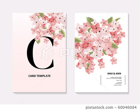 Hydrangea wedding 3d realitic vector wedding card, modern nature pink bloom invitation design Hydrangea wedding 3d realitic vector wedding card, modern nature pink bloom invitation design 60046084