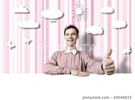 Cheerful man with banner Cheerful man with banner 60046655