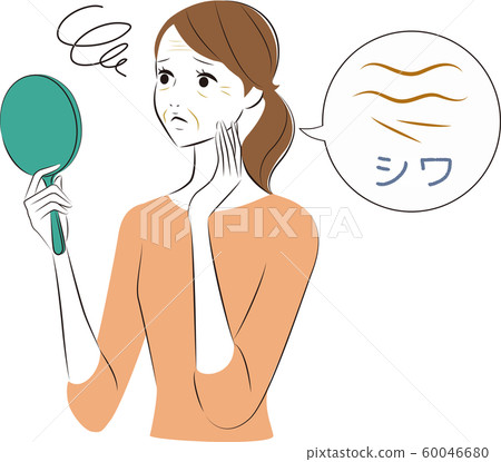 Woman looking at mirror Wrinkle Woman looking at mirror Wrinkle 60046680