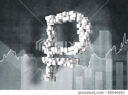 Rouble currency rate, 3d rendering 60046681