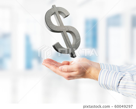 Concept of money investment or banking in male palm. Mixed media Concept of money investment or banking in male palm. Mixed media 60049297