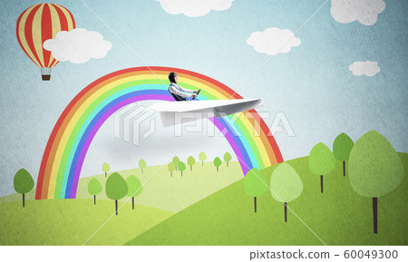 Aircraft pilot in white paper plane. 60049300