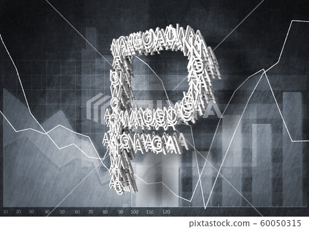 Rouble currency rate, 3D rendering 60050315