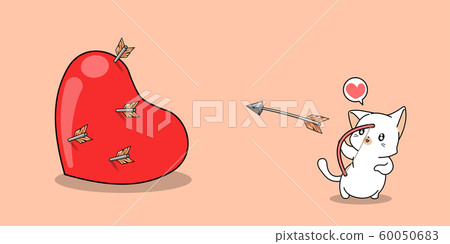 Adorable archer cat is shooting a big heart in valentines day Adorable archer cat is shooting a big heart in valentines day 60050683