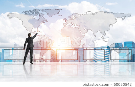 Rear view of businessman drawing social connection and networking concept Rear view of businessman drawing social connection and networking concept 60050842