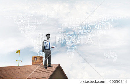 Concept of home security and privacy protection with camera headed man 60050844