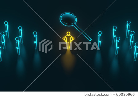 Looking At Colorful Pawns with magnifying. 3D rendering Looking At Colorful Pawns with magnifying. 3D rendering 60050966