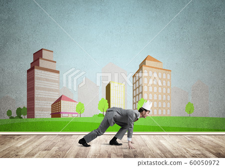 King businessman in elegant suit running and cityscape silhouette at background King businessman in elegant suit running and cityscape silhouette at background 60050972