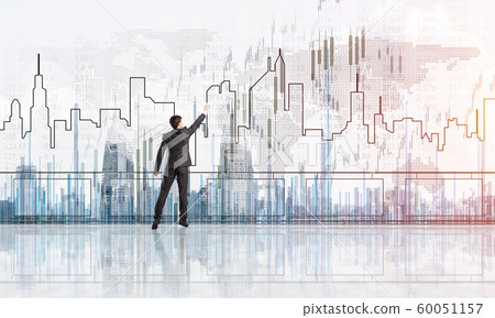 Rear view of businessman drawing social connection and networking concept Rear view of businessman drawing social connection and networking concept 60051157
