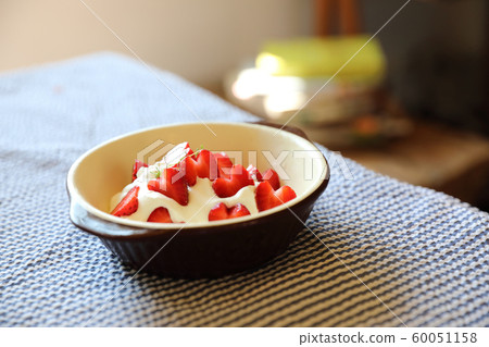 Strawberry with cream on table dessert Strawberry with cream on table dessert 60051158