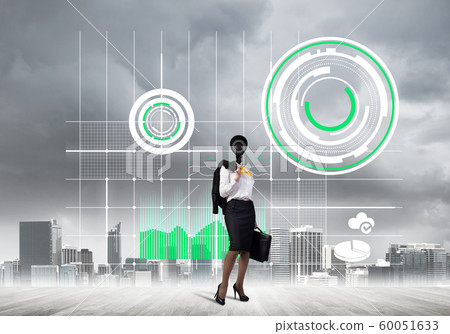 Concept of security and privacy protection with camera headed woman Concept of security and privacy protection with camera headed woman 60051633