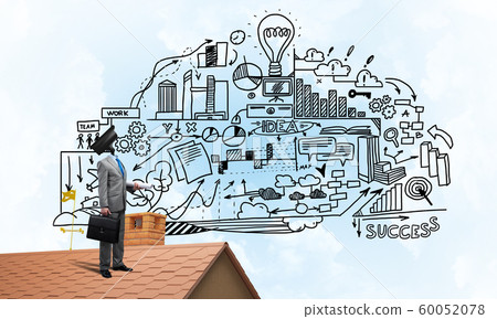 Concept of home security and privacy protection with camera headed man Concept of home security and privacy protection with camera headed man 60052078