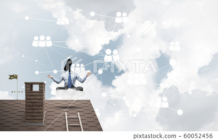 Concept of security and privacy protection with camera headed man meditating 60052456