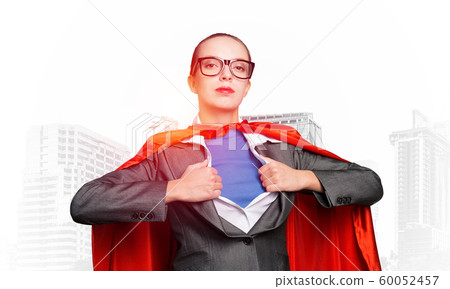 Beautiful business woman opening her shirt 60052457