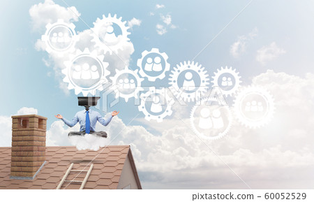 Concept of security and privacy protection with camera headed man meditating 60052529