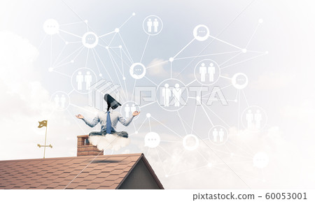 Concept of security and privacy protection with camera headed man meditating 60053001