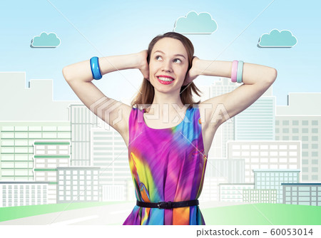 Redhead beautiful girl closing her ears with hands 60053014
