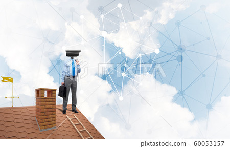 Concept of security and privacy protection with camera headed man Concept of security and privacy protection with camera headed man 60053157
