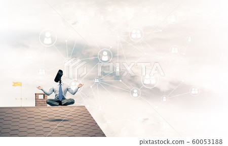 Concept of security and privacy protection with camera headed man meditating Concept of security and privacy protection with camera headed man meditating 60053188